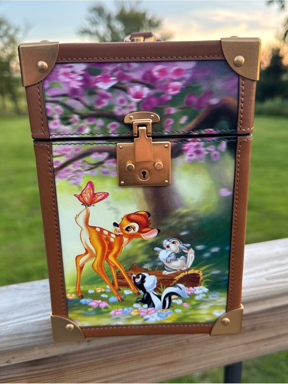 Vibrant Kate Spade X DisneyBambi Themed Trunk Clutch with Spring Scene